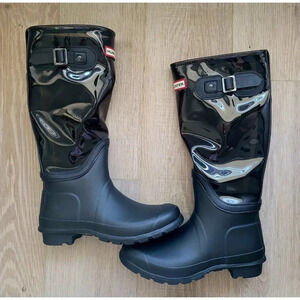 Hunter Fisherman Black Clear Buckle Rubber Tall Rain Outdoor Boots Shoes 7